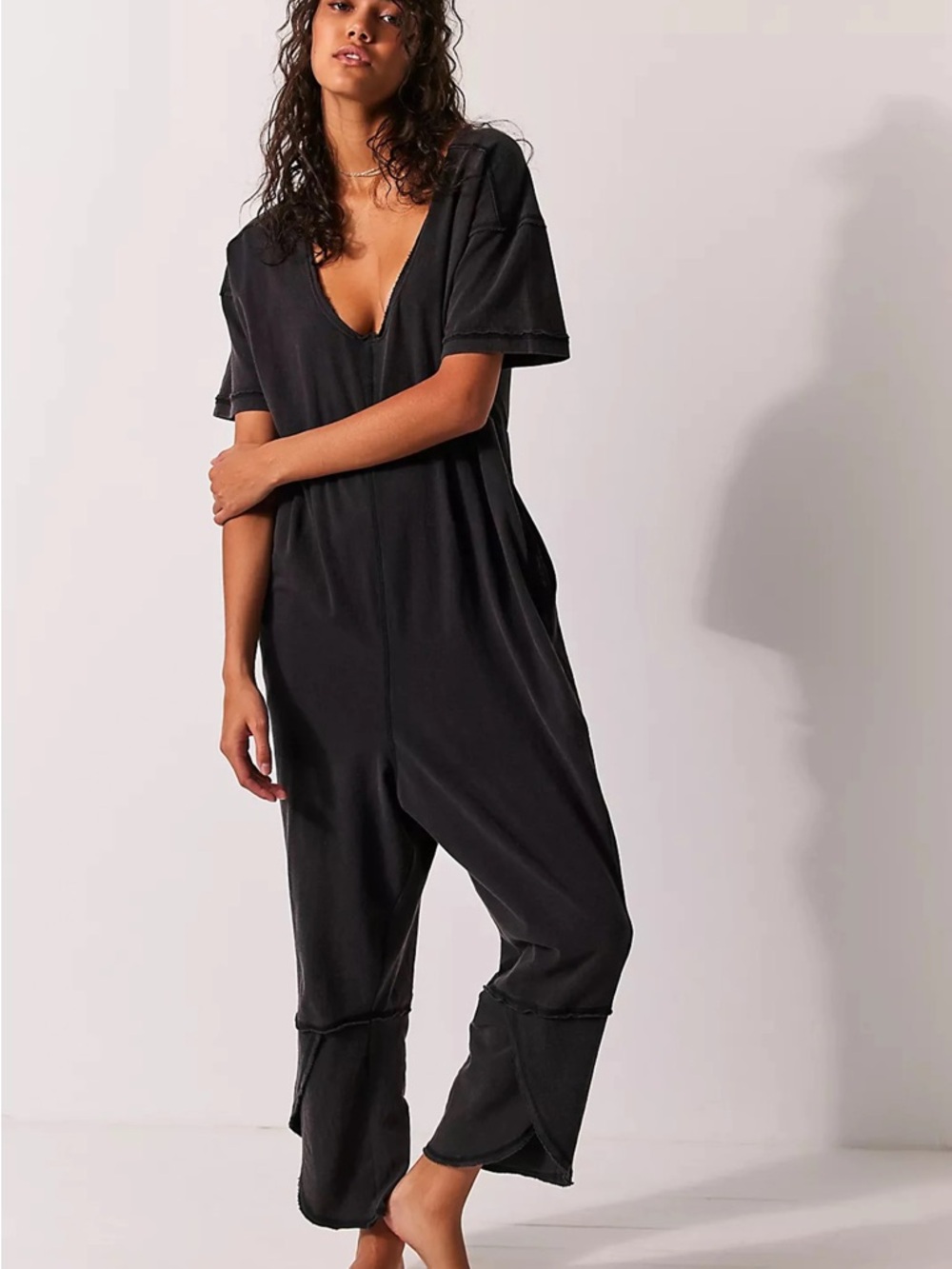 Free People Intimately Good Side Romper in washed black